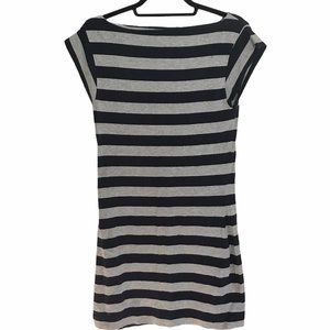 French Connection fitted dress navy gray striped